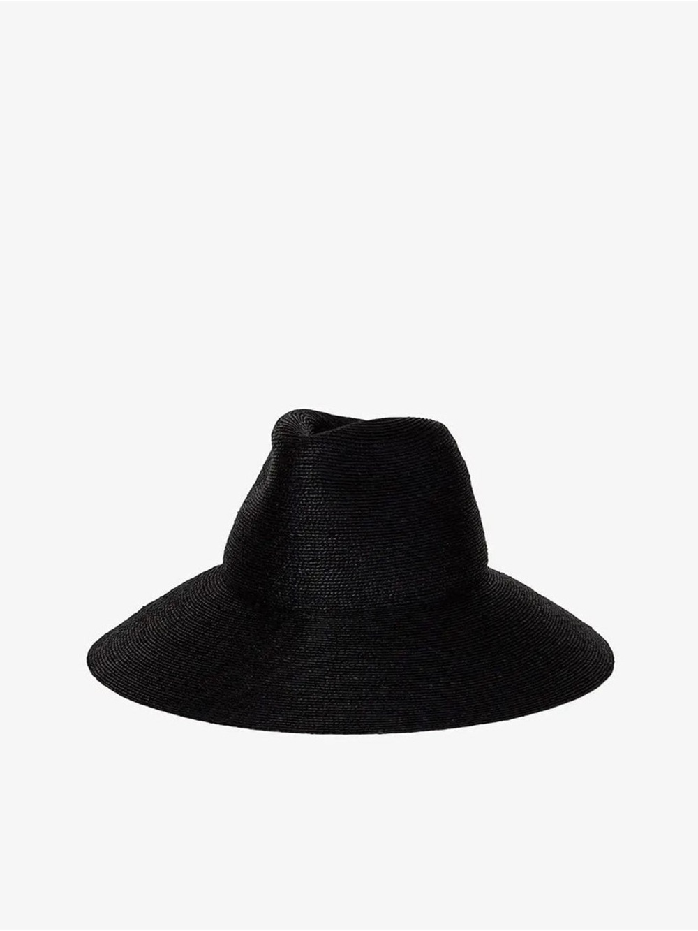 Janessa Leone Wide Brim Straw Fedora Hat in Black
